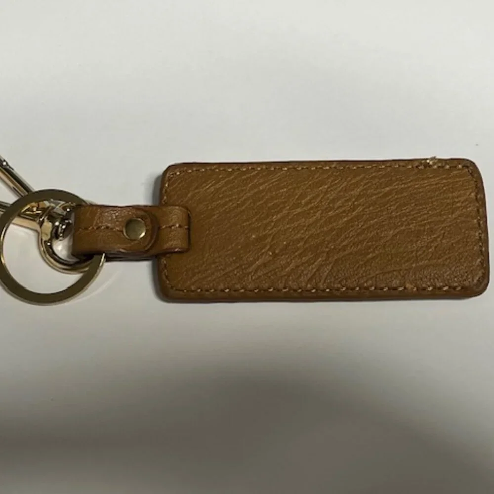 Tignanello Brown Leather Metal Key Fob Purse Clip & Ring Hang Tag